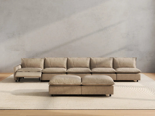 7 Piece Khaki Linen Sleek Modern Look Sofa Sets 5 Seater with 2 Ottomans 4