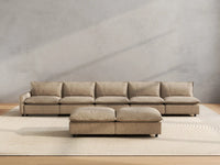 7 Piece Khaki Linen Sleek Modern Look Sofa Sets 5 Seater with 2 Ottomans 5