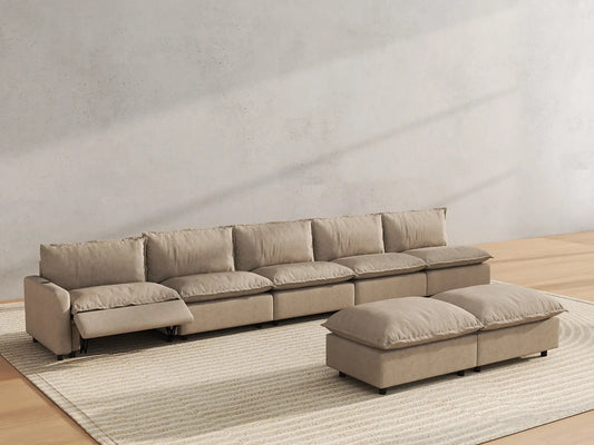 7 Piece Khaki Linen Sleek Modern Look Sofa Sets 5 Seater with 2 Ottomans 6