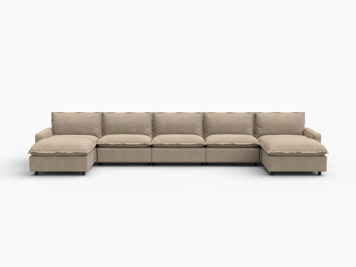 7 Piece Khaki Linen Work Or Nap U Shaped Sectionals 5 Seater with 2 Ottomans 2