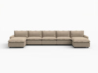7 Piece Khaki Linen Work Or Nap U Shaped Sectionals 5 Seater with 2 Ottomans 2