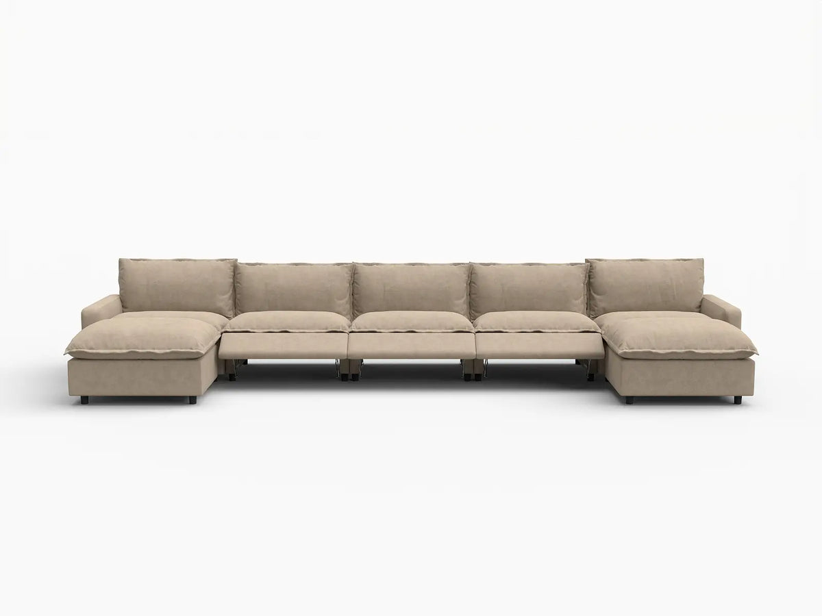 7 Piece Khaki Linen Work Or Nap U Shaped Sectionals 5 Seater with 2 Ottomans 3