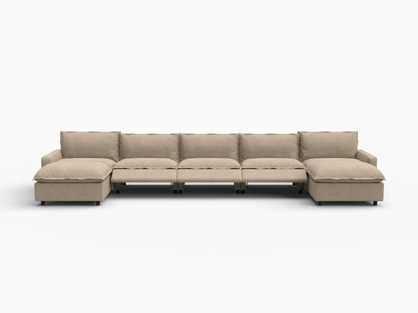 7 Piece Khaki Linen Work Or Nap U Shaped Sectionals 5 Seater with 2 Ottomans 3
