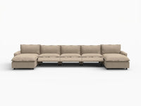 7 Piece Khaki Linen Work Or Nap U Shaped Sectionals 5 Seater with 2 Ottomans 3