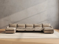 7 Piece Khaki Linen Work Or Nap U Shaped Sectionals 5 Seater with 2 Ottomans 5