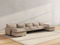 7 Piece Khaki Linen Work Or Nap U Shaped Sectionals 5 Seater with 2 Ottomans 6