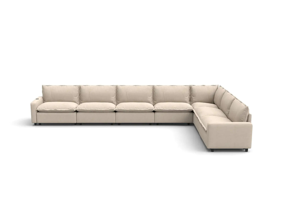 Modular Cero Reclining Sectionals | 7-Piece Beige Linen Grand Estate V-Shaped Sectionals 7-Seater