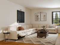Modular Cero Reclining Sectionals | 7-Piece Beige Linen Grand Estate V-Shaped Sectionals 7-Seater