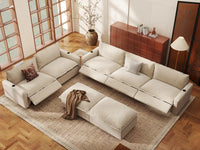 Modular Cero Reclining Sectionals | 7-Piece Beige Linen Large Space Sofa Sets 5-Seater with 2-Ottomans