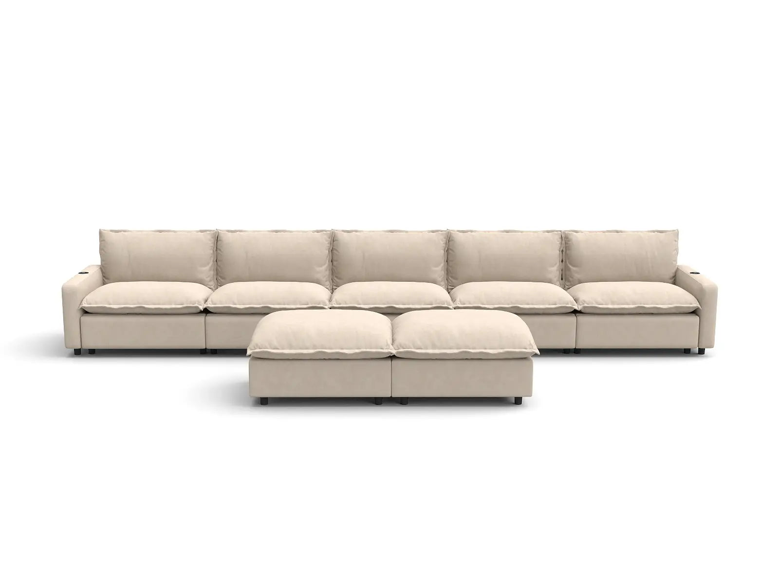 Modular Cero Sofa Recliner Set | 7-Piece Beige Linen Large Space Sofa Sets 5-Seater with 2-Ottomans