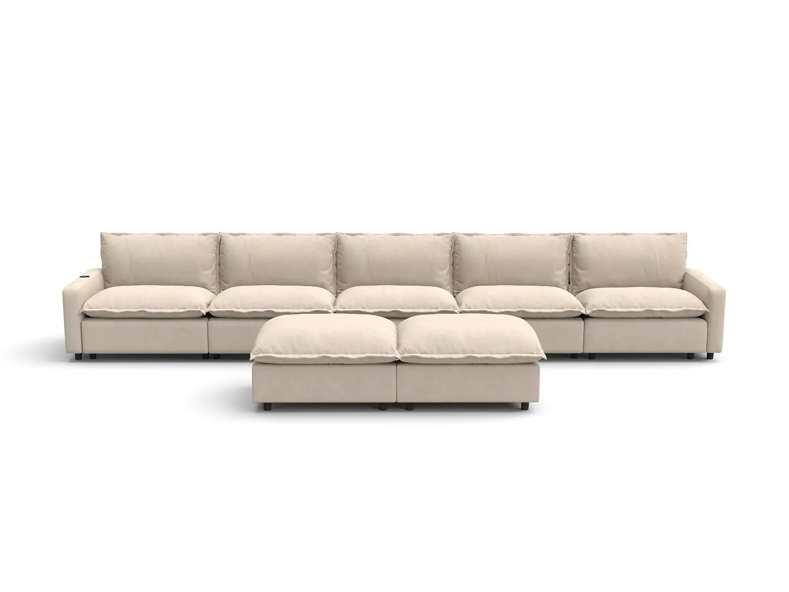 Modular Cero Recliner Sofa Set | 7-Piece Beige Linen Large Space Sofa Sets 5-Seater with 2-Ottomans
