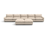 Modular Cero Reclining Sectionals | 7-Piece Beige Linen Large Space Sofa Sets 5-Seater with 2-Ottomans
