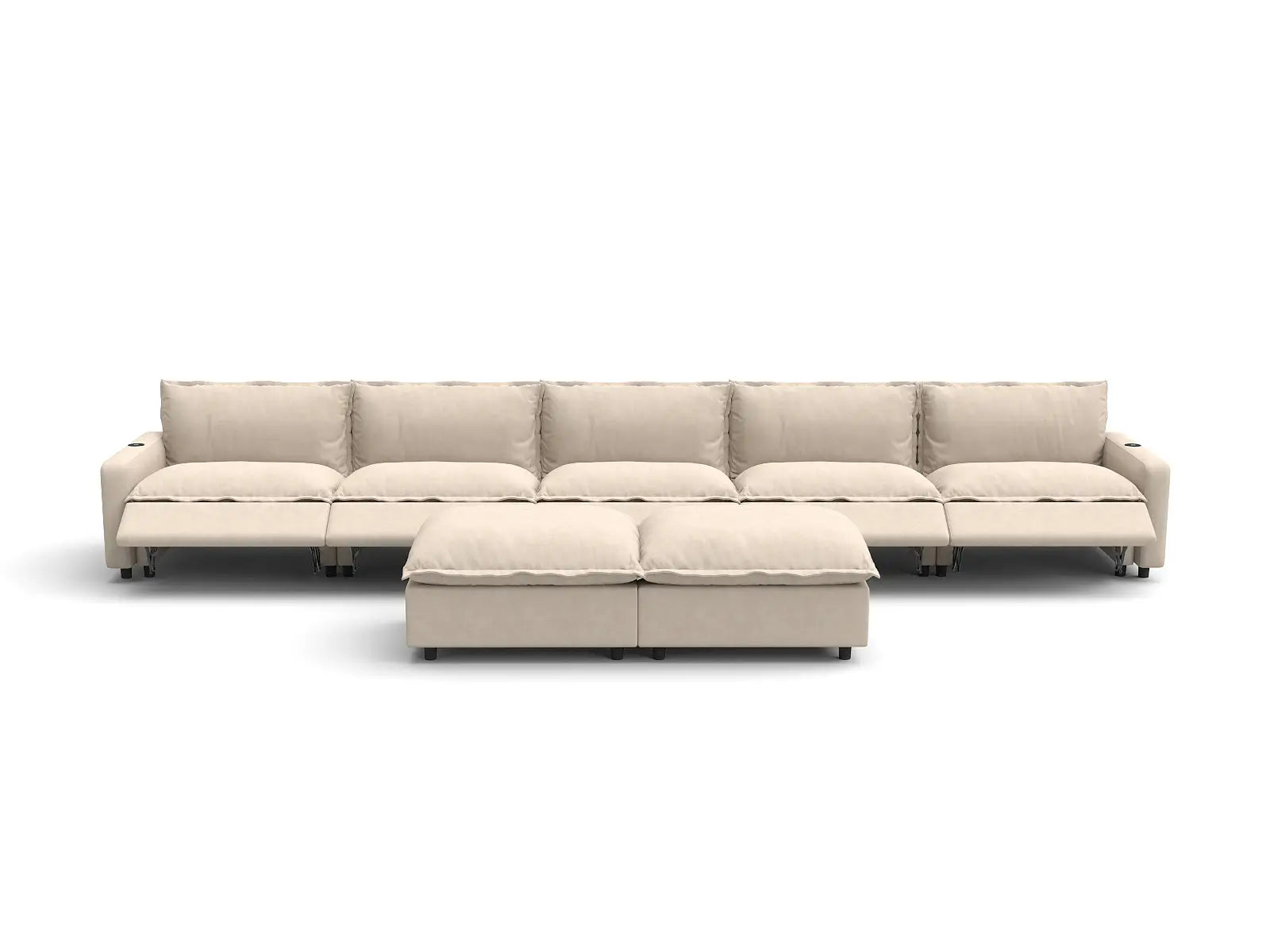 Modular Cero Sofa Recliner Set | 7-Piece Beige Linen Large Space Sofa Sets 5-Seater with 2-Ottomans