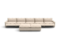 Modular Cero Reclining Sectionals | 7-Piece Beige Linen Large Space Sofa Sets 5-Seater with 2-Ottomans