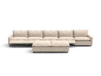 Modular Cero Reclining Sectionals | 7-Piece Beige Linen Large Space Sofa Sets 5-Seater with 2-Ottomans