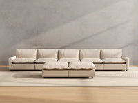 Modular Cero Reclining Sectionals | 7-Piece Beige Linen Large Space Sofa Sets 5-Seater with 2-Ottomans