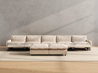 Modular Cero Reclining Sectionals | 7-Piece Beige Linen Large Space Sofa Sets 5-Seater with 2-Ottomans