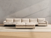 Modular Cero Reclining Sectionals | 7-Piece Beige Linen Large Space Sofa Sets 5-Seater with 2-Ottomans