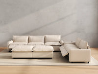 Modular Cero Reclining Sectionals | 7-Piece Beige Linen Large Space Sofa Sets 5-Seater with 2-Ottomans