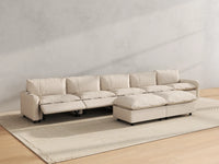 Modular Cero Reclining Sectionals | 7-Piece Beige Linen Large Space Sofa Sets 5-Seater with 2-Ottomans