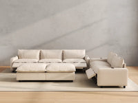 Modular Cero Reclining Sectionals | 7-Piece Beige Linen Large Space Sofa Sets 5-Seater with 2-Ottomans