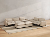 Modular Cero Reclining Sectionals | 7-Piece Beige Linen Large Space Sofa Sets 5-Seater with 2-Ottomans