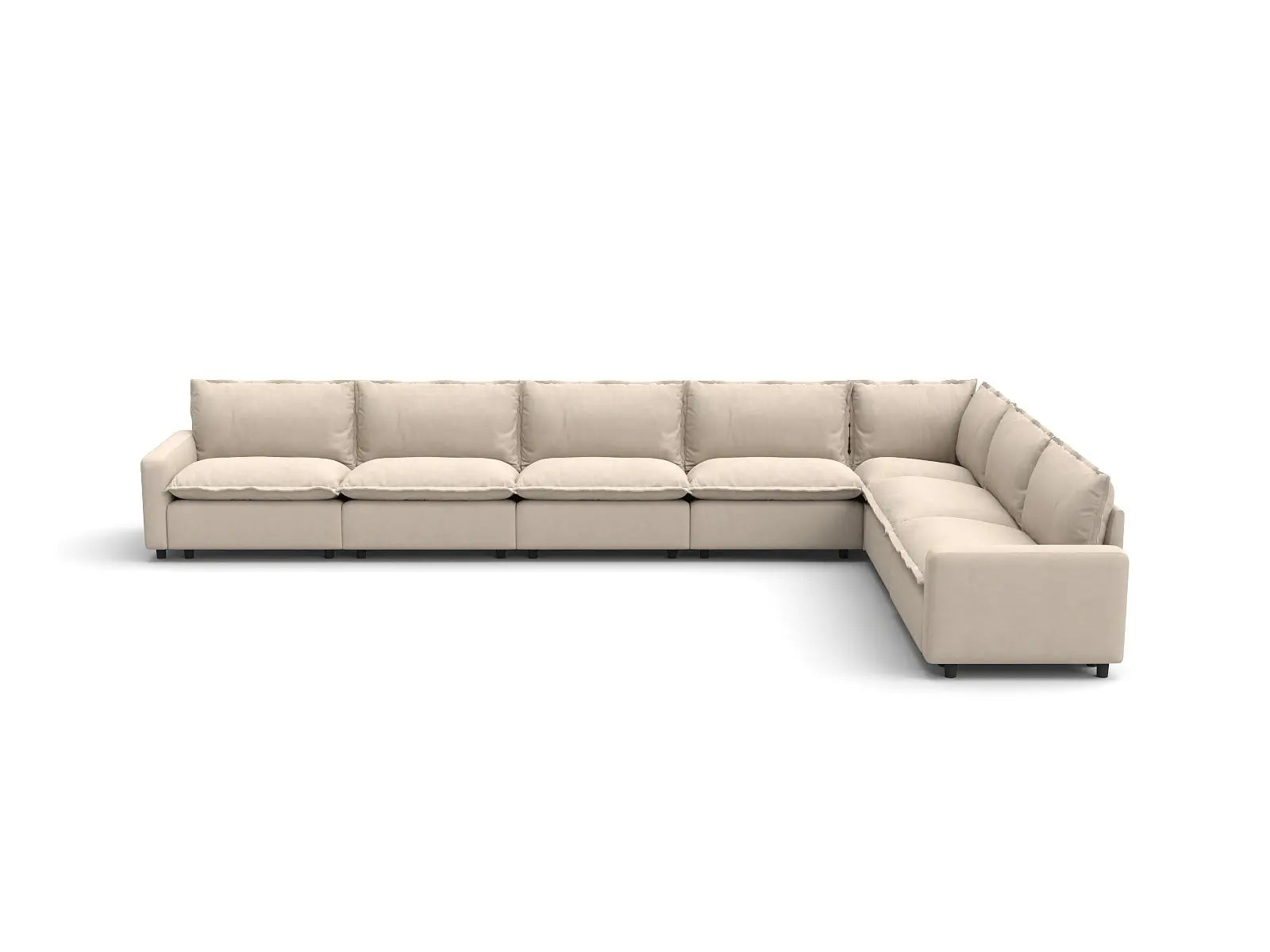 Modular Cero Modular Sectional Furniture | 7-Piece Beige Linen Large Space V-Shaped Sectionals 7-Seater