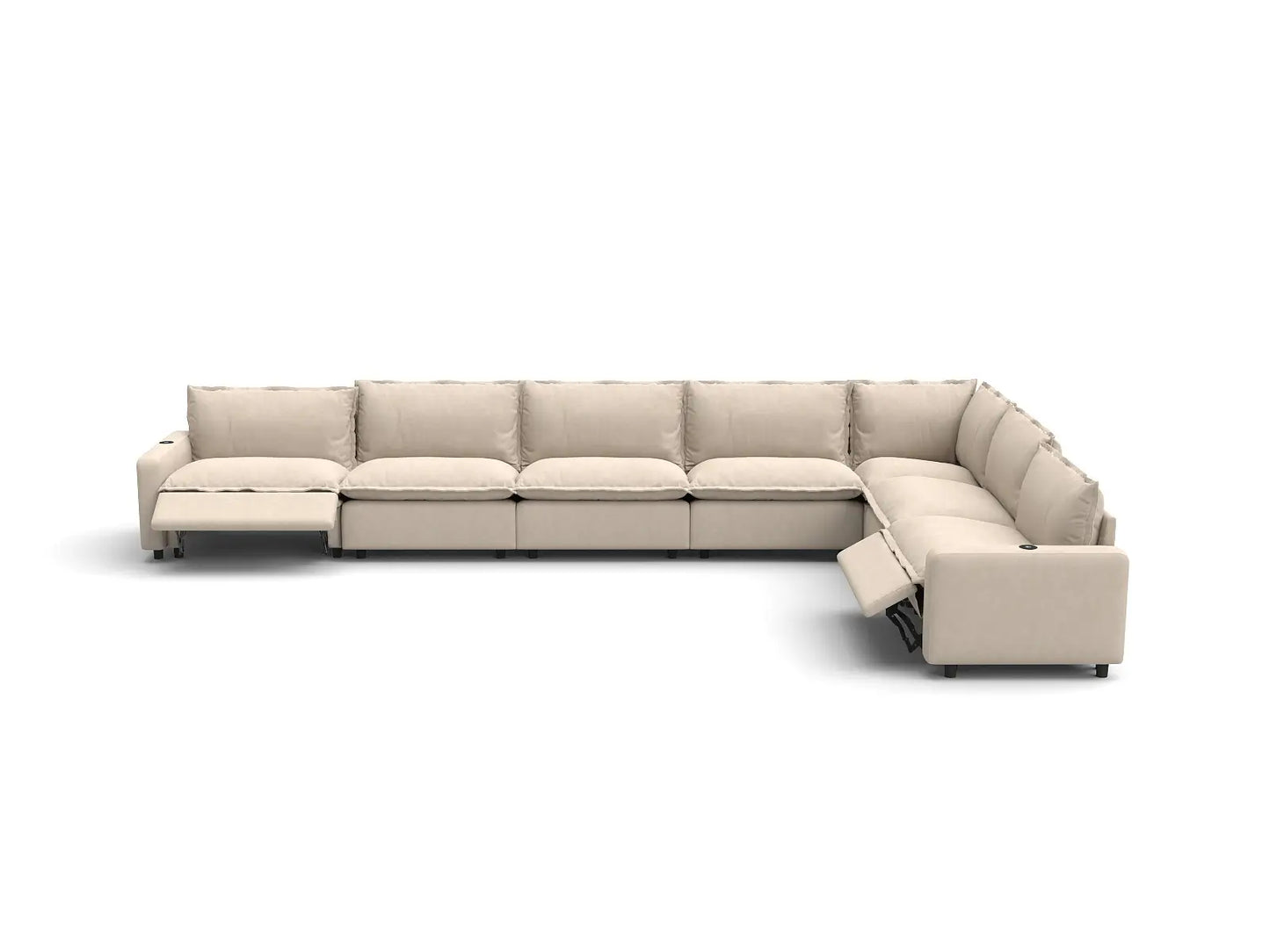 Modular Cero Recliner Sectional Couch | 7-Piece Beige Linen Large Space V-Shaped Sectionals 7-Seater