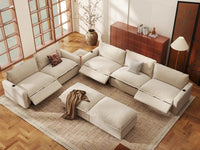 Modular Cero Reclining Sectionals | 7-Piece Beige Linen Open Plan Sofa Sets 5-Seater with 2-Ottomans