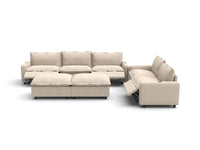 Modular Cero Reclining Sectionals | 7-Piece Beige Linen Open Plan Sofa Sets 5-Seater with 2-Ottomans