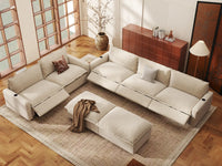 Modular Cero Reclining Sectionals | 7-Piece Beige Linen Open Plan Sofa Sets 5-Seater with 2-Ottomans