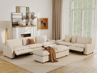 Modular Cero Reclining Sectionals | 7-Piece Beige Linen Open Plan Sofa Sets 5-Seater with 2-Ottomans