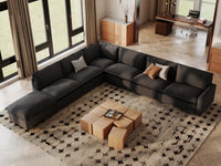 Modular Cero Sectional Sofa Modular | 7-Piece Grey Linen Grand Estate V-Shaped Sectionals 6-Seater with 1-Ottoman