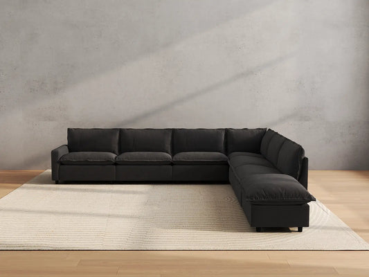 Modular Cero Modular Sectionals | 7-Piece Grey Linen Grand Estate V-Shaped Sectionals 6-Seater with 1-Ottoman