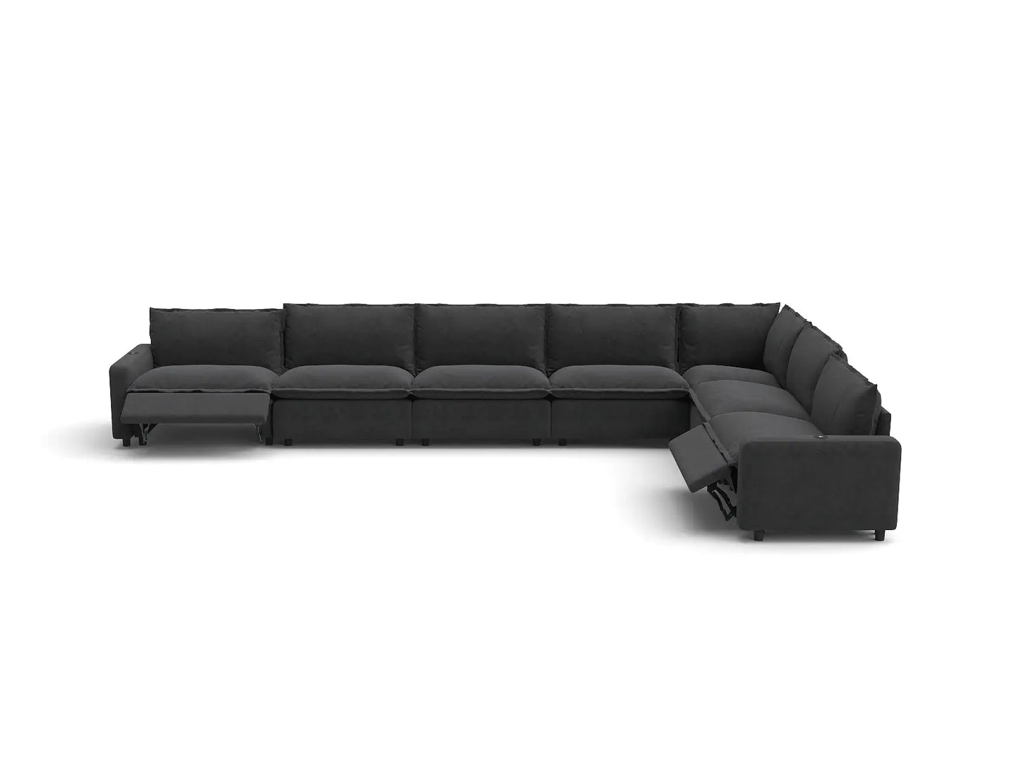 Modular Cero Reclining Sectionals | 7-Piece Grey Linen Grand Estate V-Shaped Sectionals 7-Seater