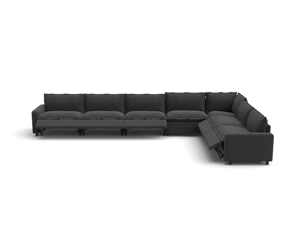 Modular Cero Reclining Sectionals | 7-Piece Grey Linen Grand Estate V-Shaped Sectionals 7-Seater