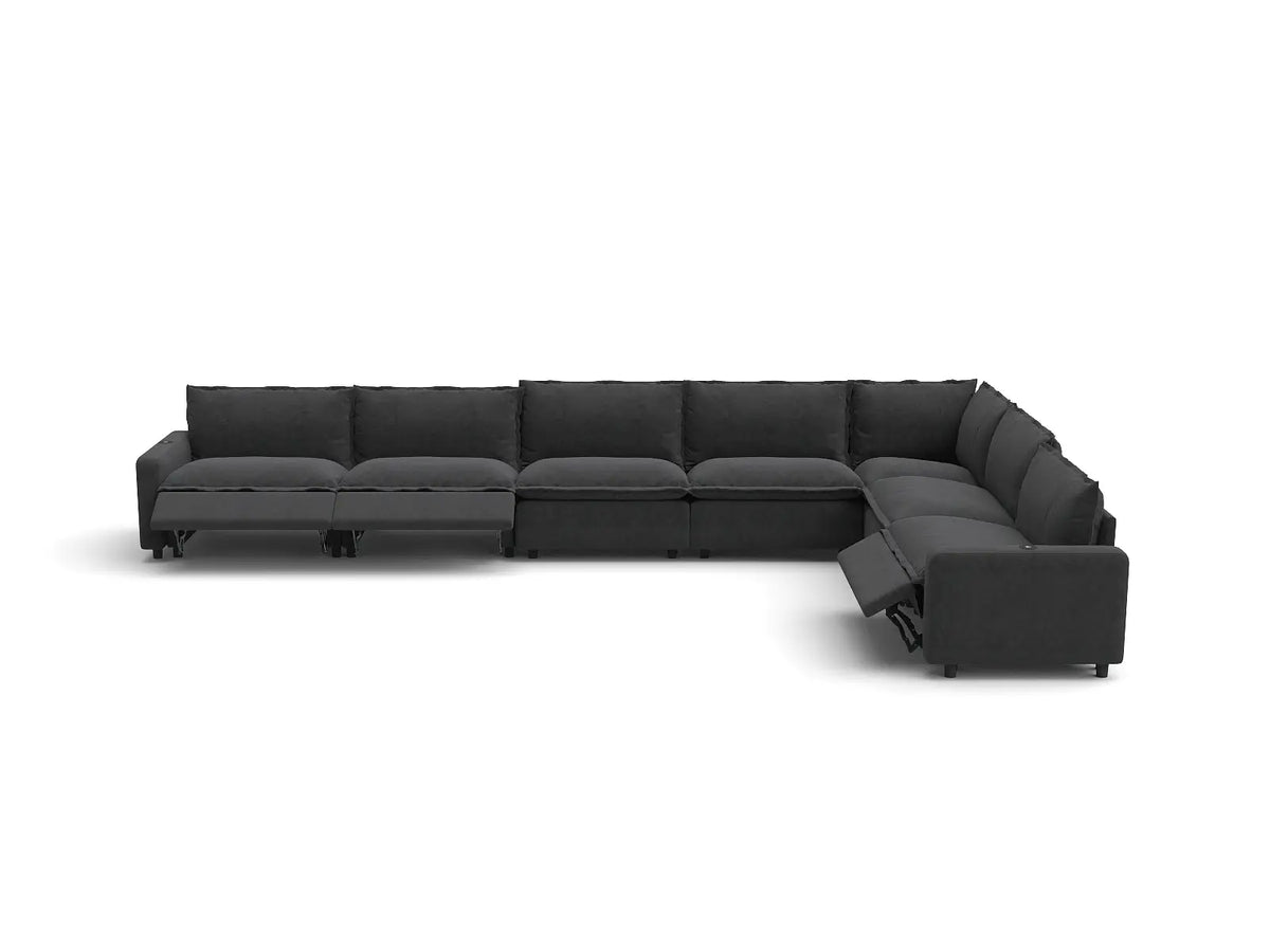 Modular Cero Reclining Sectionals | 7-Piece Grey Linen Grand Estate V-Shaped Sectionals 7-Seater