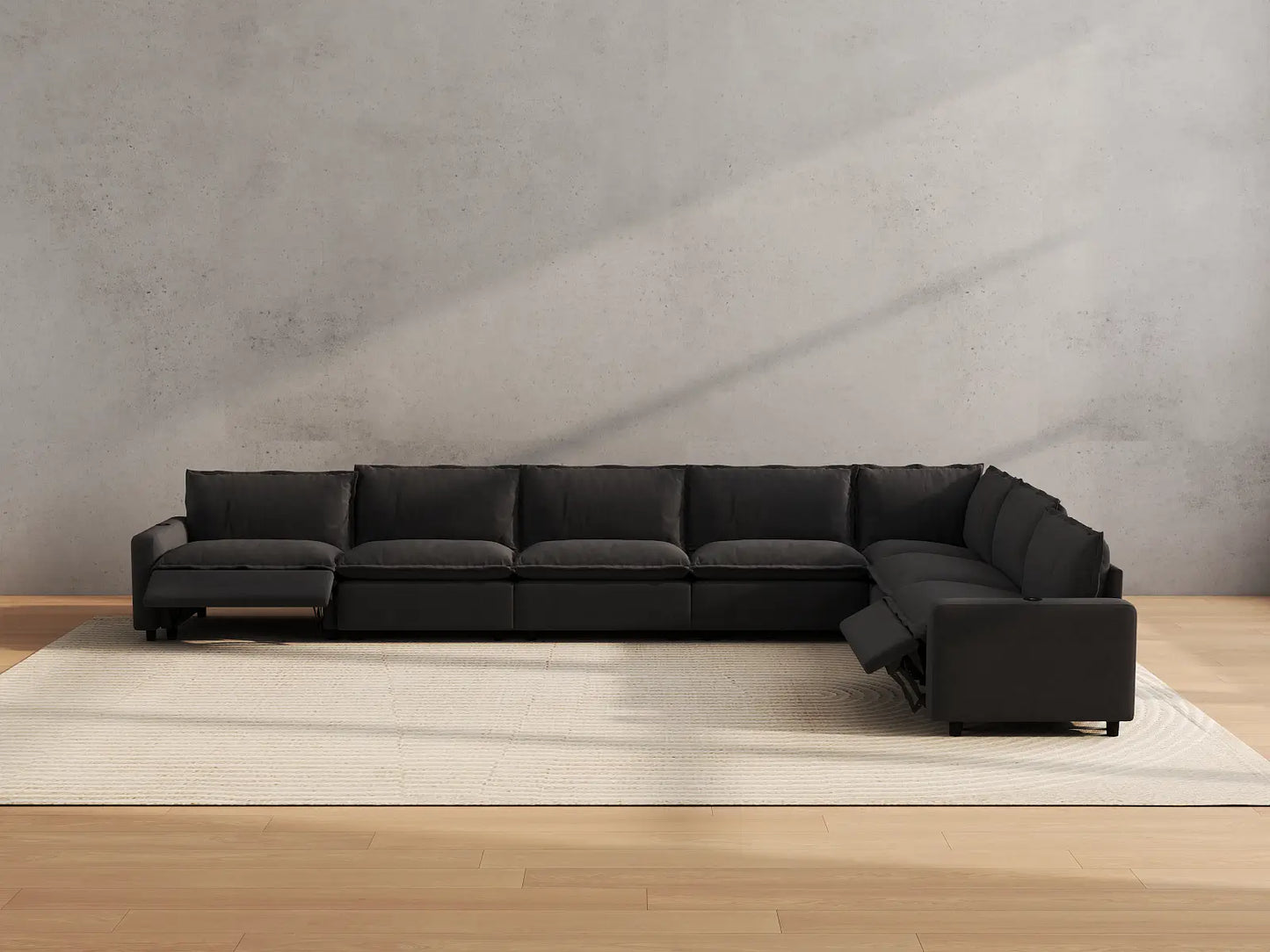 Modular Cero Reclining Sectionals | 7-Piece Grey Linen Grand Estate V-Shaped Sectionals 7-Seater