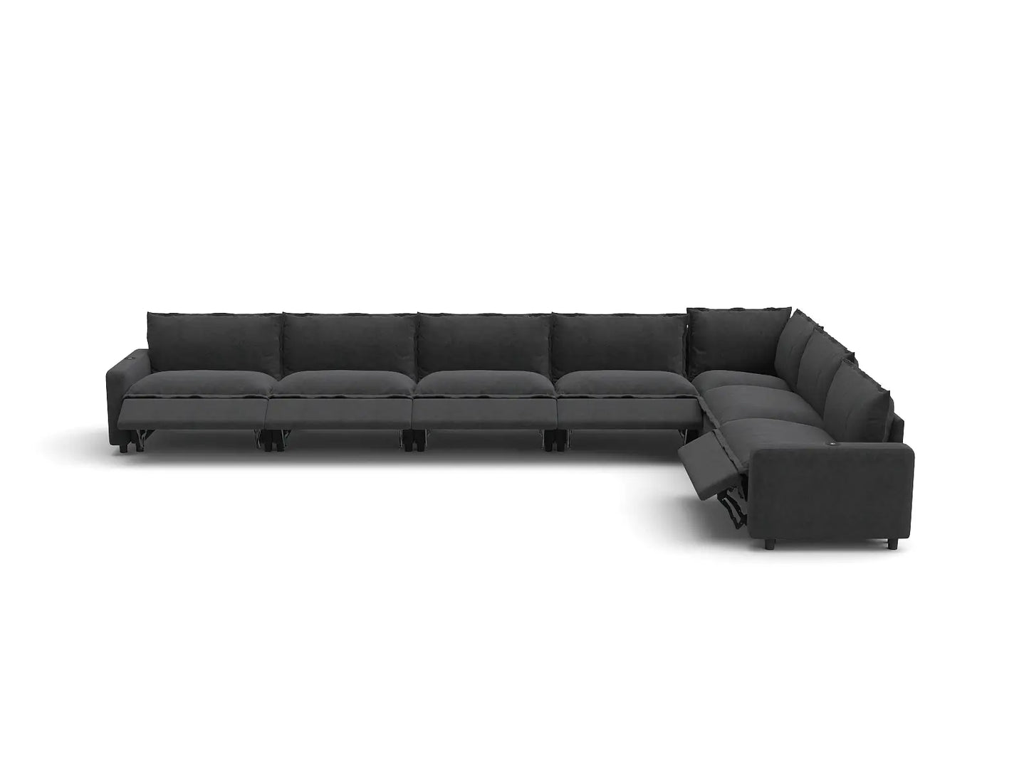 Modular Cero Reclining Sectionals | 7-Piece Grey Linen Grand Estate V-Shaped Sectionals 7-Seater