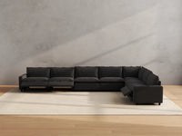 Modular Cero Reclining Sectionals | 7-Piece Grey Linen Grand Estate V-Shaped Sectionals 7-Seater