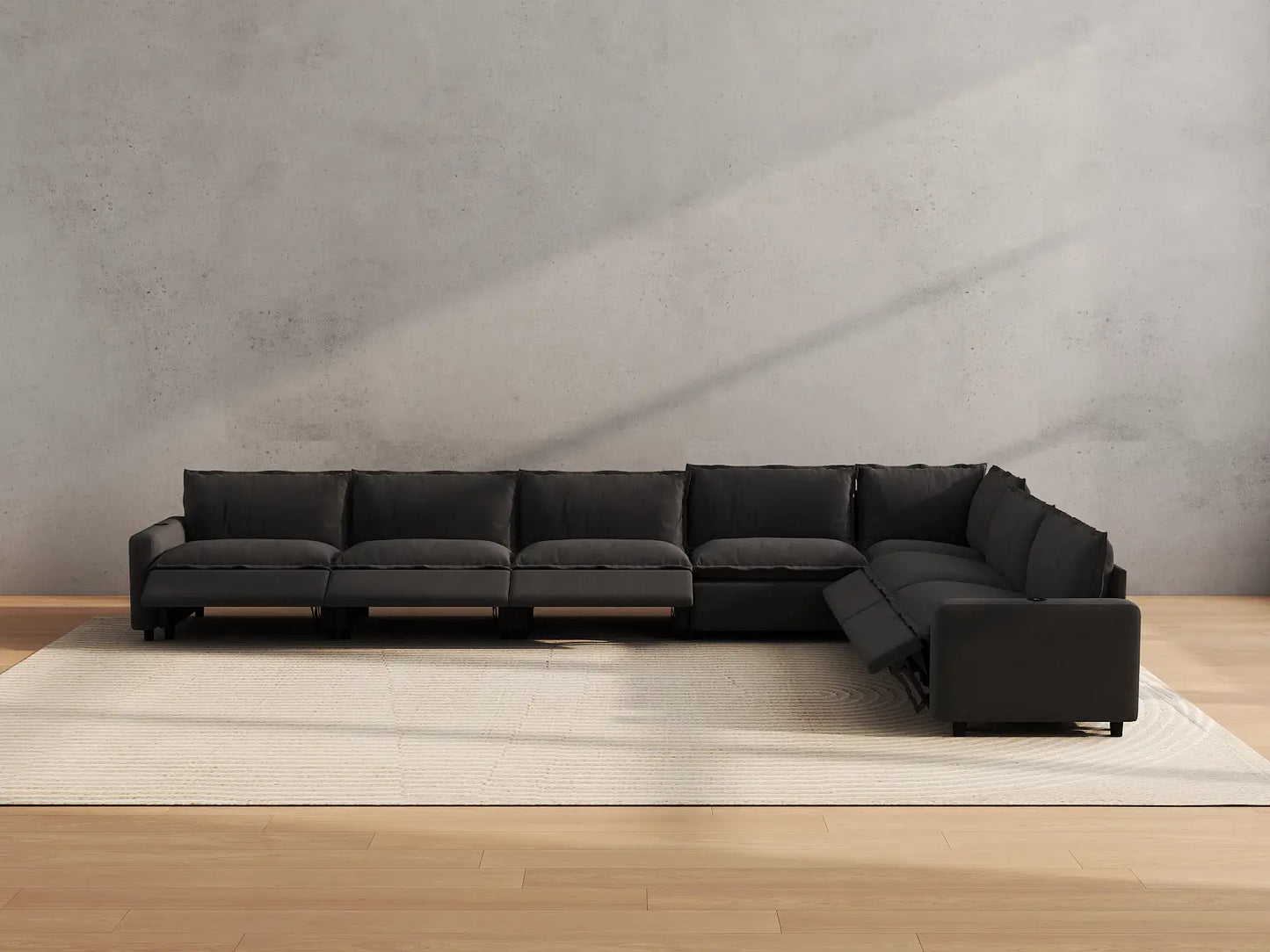 Modular Cero Reclining Sectionals | 7-Piece Grey Linen Grand Estate V-Shaped Sectionals 7-Seater
