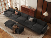 Modular Cero Reclining Sectionals | 7-Piece Grey Linen Large Space Sofa Sets 5-Seater with 2-Ottomans