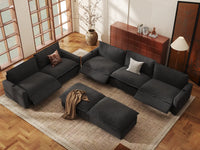 Modular Cero Reclining Sectionals | 7-Piece Grey Linen Large Space Sofa Sets 5-Seater with 2-Ottomans