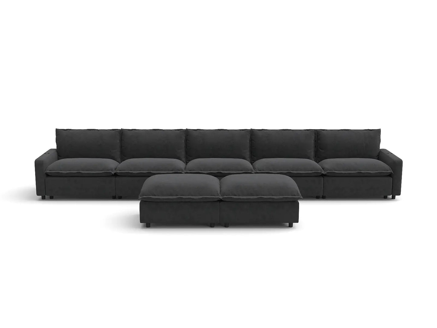 Modular Cero Reclining Sectionals | 7-Piece Grey Linen Large Space Sofa Sets 5-Seater with 2-Ottomans