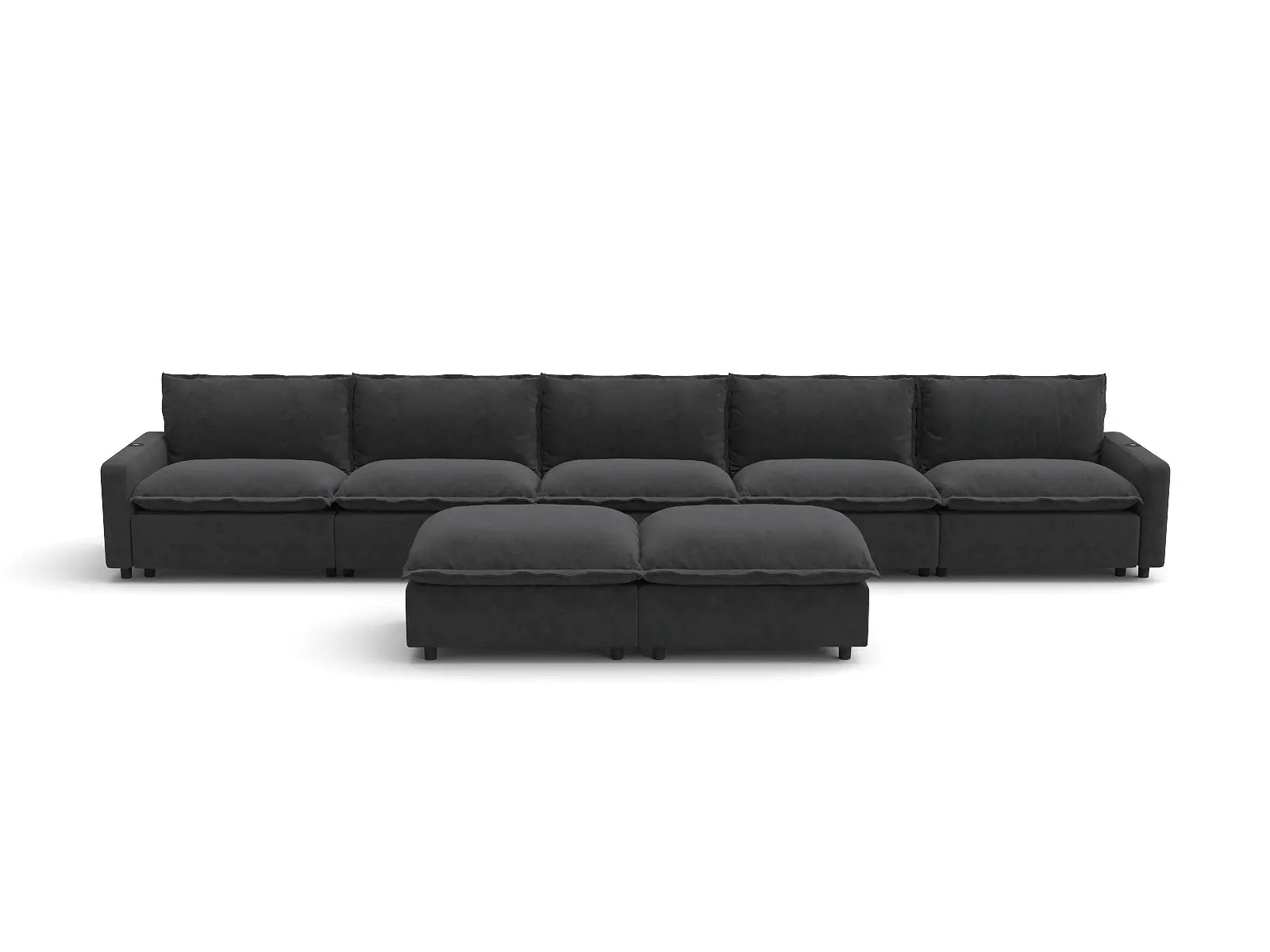 Modular Cero Reclining Sectionals | 7-Piece Grey Linen Large Space Sofa Sets 5-Seater with 2-Ottomans