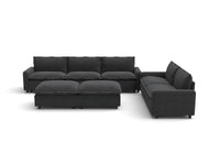 Modular Cero Reclining Sectionals | 7-Piece Grey Linen Large Space Sofa Sets 5-Seater with 2-Ottomans
