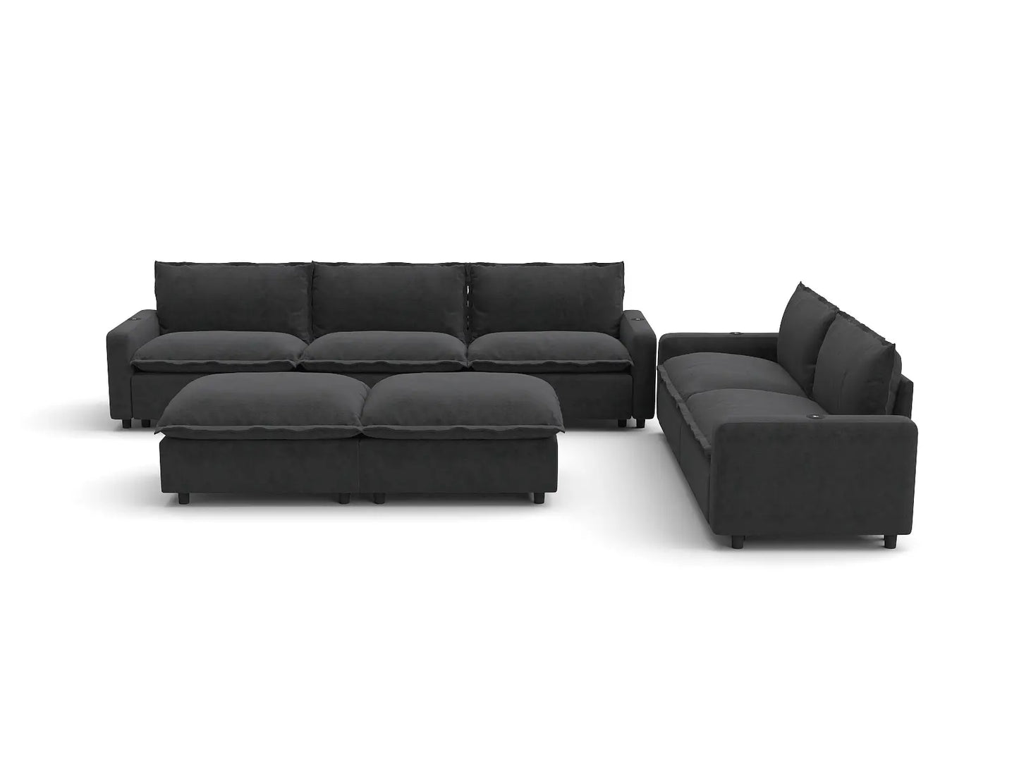 Modular Cero Reclining Sectionals | 7-Piece Grey Linen Large Space Sofa Sets 5-Seater with 2-Ottomans