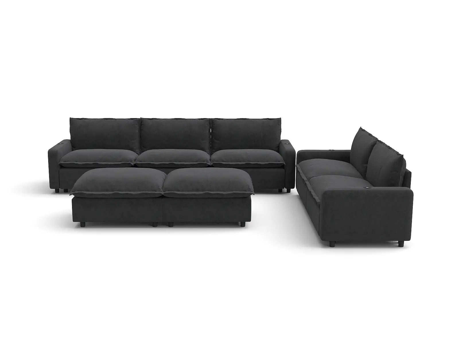 Modular Cero Power Recliner Sofa Set for Living Room | 7-Piece Grey Linen Large Space Sofa Sets 5-Seater with 2-Ottomans