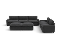 Modular Cero Reclining Sectionals | 7-Piece Grey Linen Large Space Sofa Sets 5-Seater with 2-Ottomans