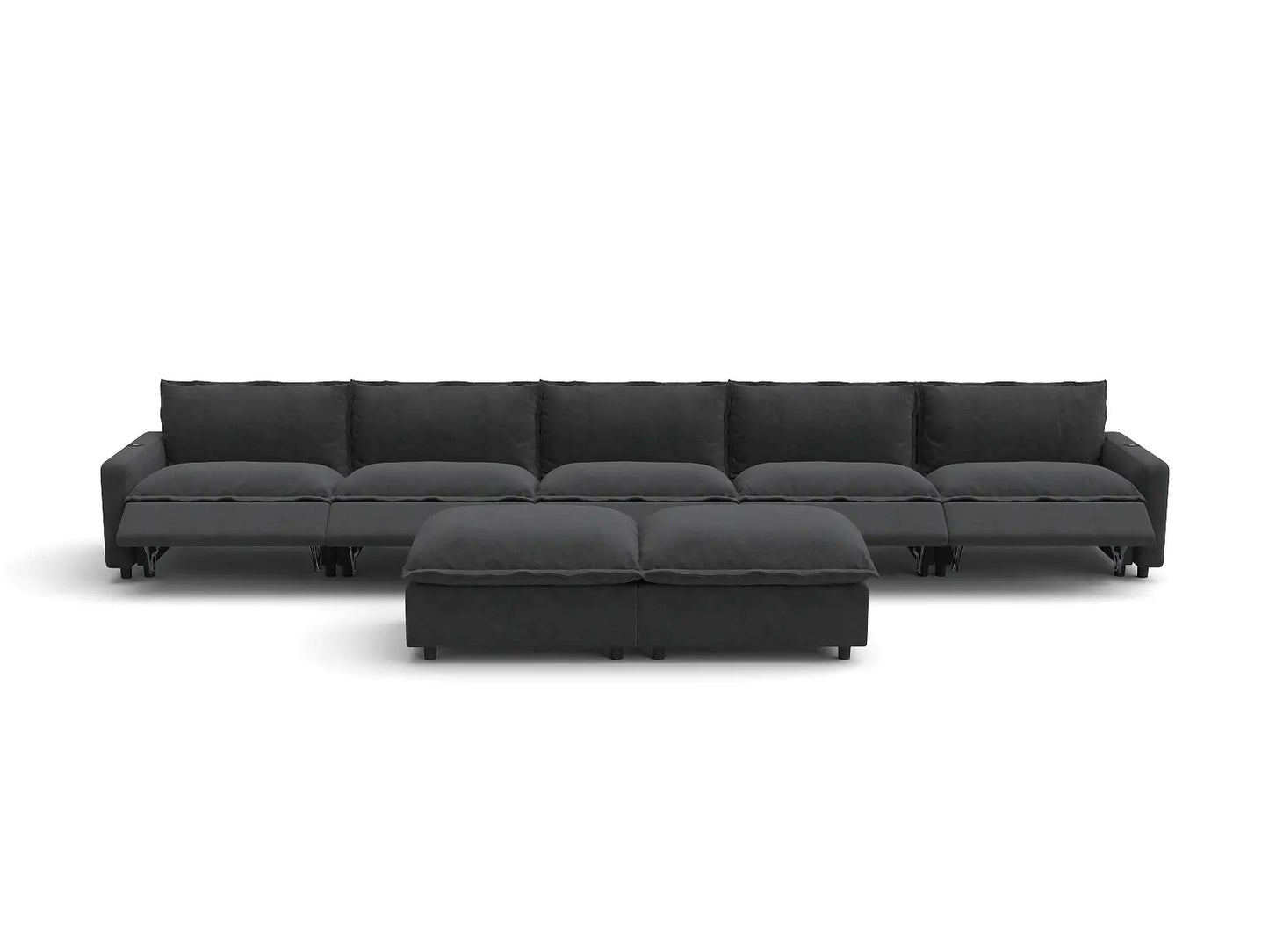 Modular Cero Reclining Sectionals | 7-Piece Grey Linen Large Space Sofa Sets 5-Seater with 2-Ottomans